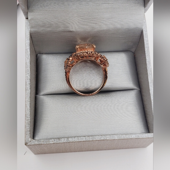 Champagne & Chocolate Mocha Diamond Simulants Rose Gold / 925 Silver Ring - Picture 3 of 8